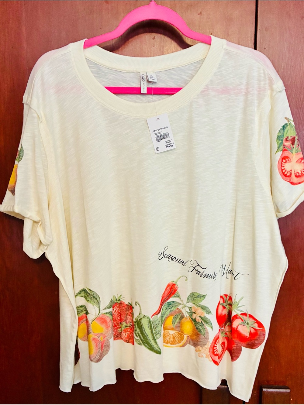 Cato Cream Short-Sleeve Graphic Tee with Fruit & Veggie Print